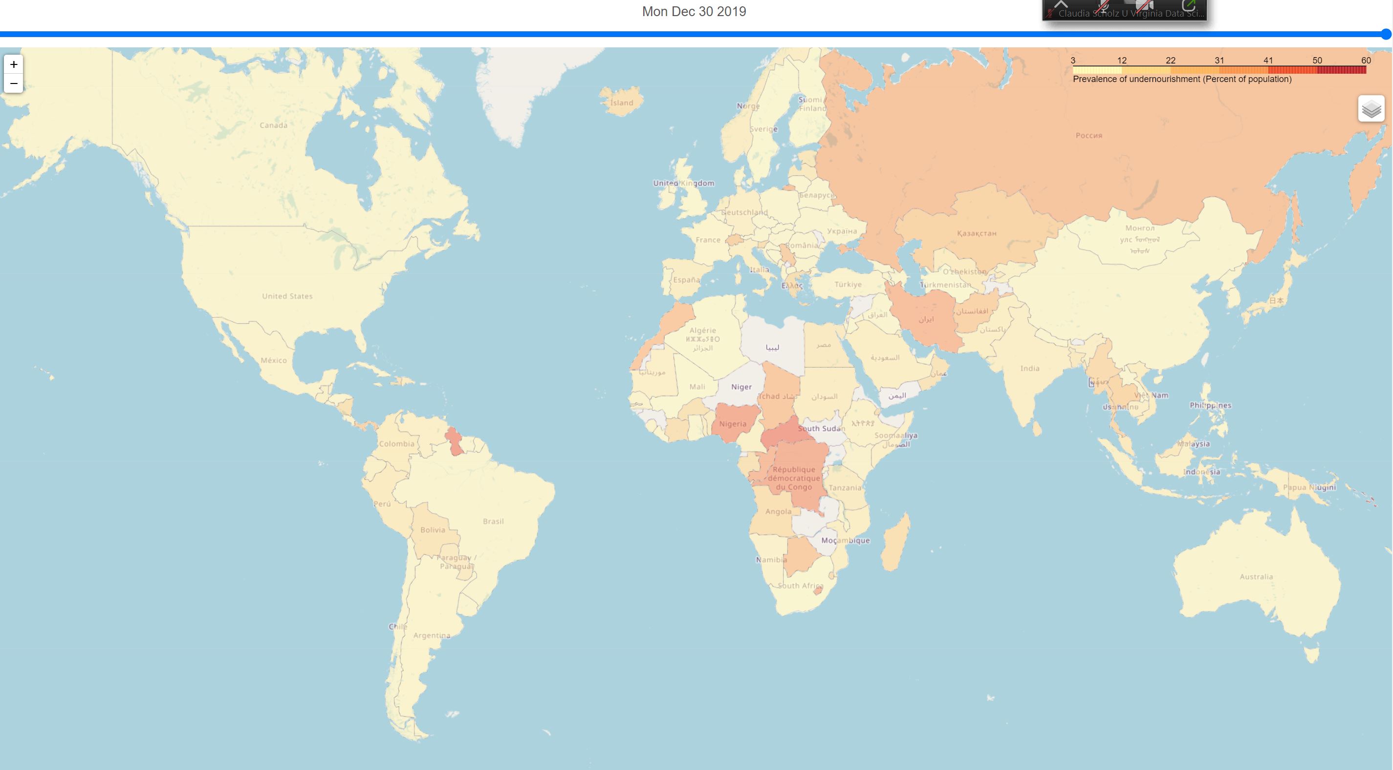 World map showing internet penetration by country. Darker shades indicate higher internet usage, with orange and red dominating areas like Europe and Russia.